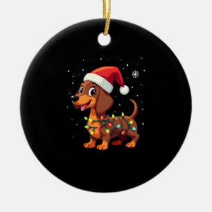 Christmas Dog Dachshund Santa Xmas Wiener 3 Ceramic Ornament