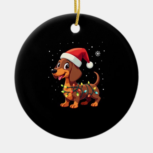 Christmas Dog Dachshund Santa Xmas Wiener 3 Ceramic Ornament (Front)