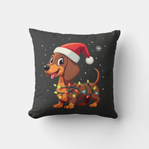 Christmas Dog Dachshund Santa Xmas Wiener 3 Cushion