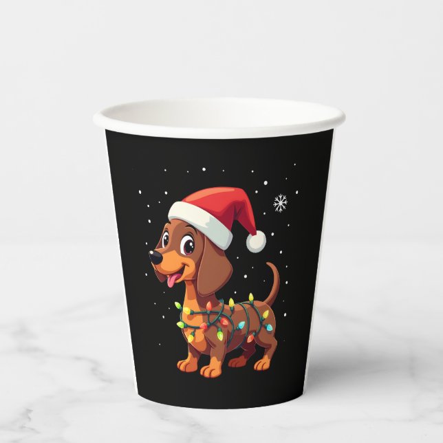 Christmas Dog Dachshund Santa Xmas Wiener 3 Paper Cups (Front)