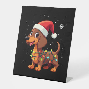 Christmas Dog Dachshund Santa Xmas Wiener 3 Pedestal Sign