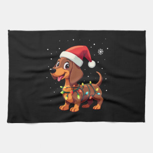 Christmas Dog Dachshund Santa Xmas Wiener 3 Tea Towel