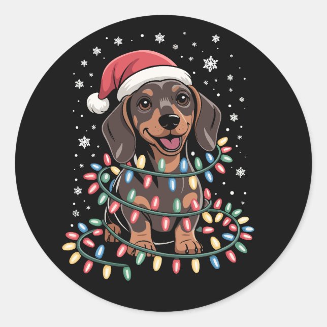 Christmas Dog Dachshund Santa Xmas Wiener Classic Round Sticker (Front)