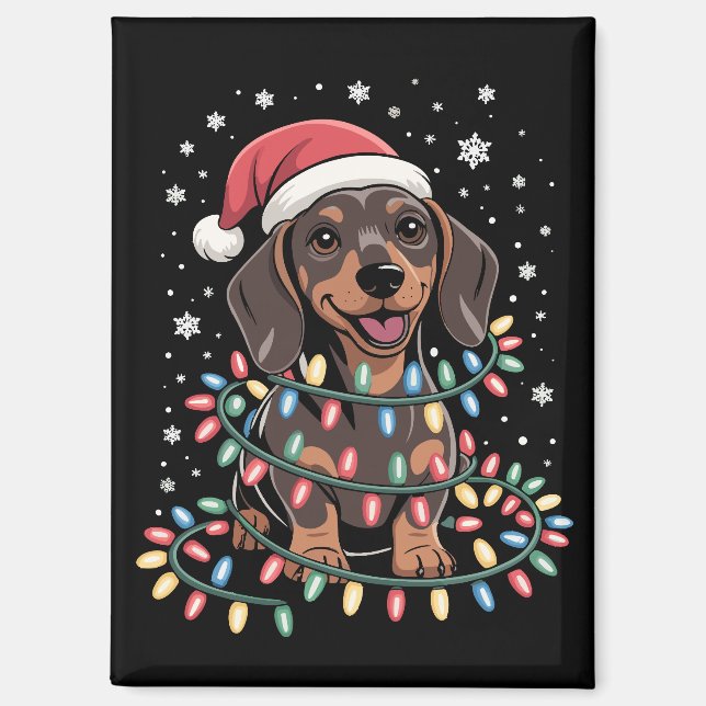Christmas Dog Dachshund Santa Xmas Wiener Magnet (Front)