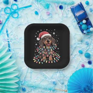 Christmas Dog Dachshund Santa Xmas Wiener Paper Plate