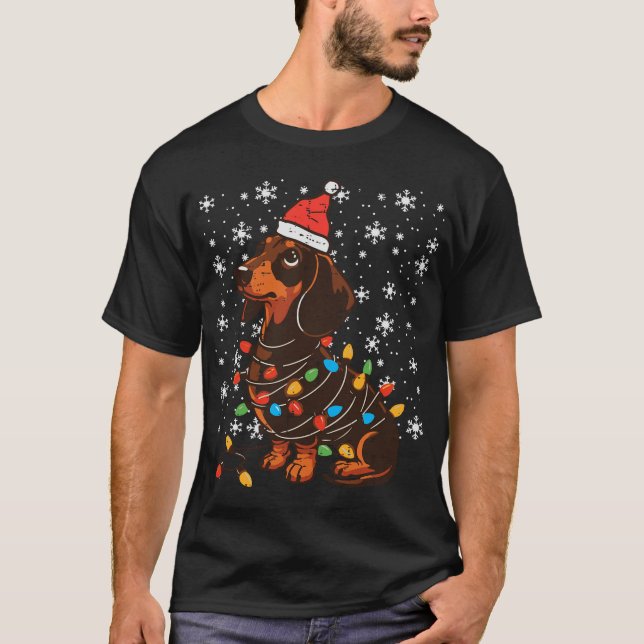 Christmas Dog Dachshund Santa Xmas Wiener T-Shirt (Front)