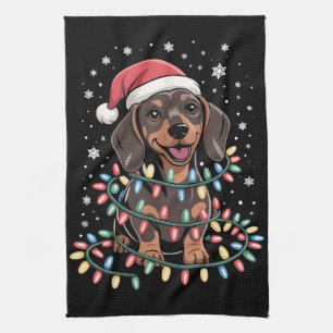 Christmas Dog Dachshund Santa Xmas Wiener Tea Towel