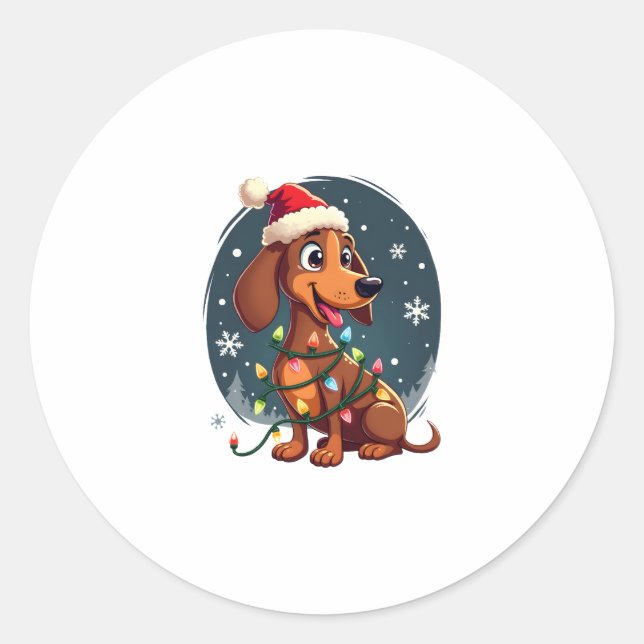 Christmas Dog Dachshund Santa Xmas Wiener Women Me Classic Round Sticker (Front)