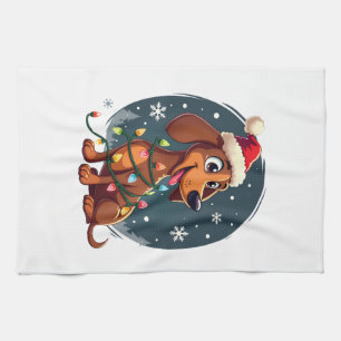Christmas Dog Dachshund Santa Xmas Wiener Women Me Tea Towel