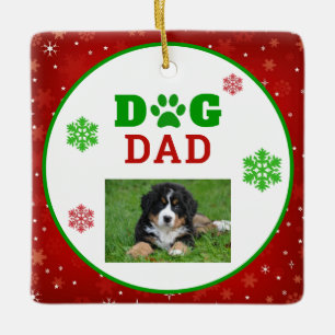 Christmas Dog Dad Paw Print Snowflake Photo Ceramic Ornament