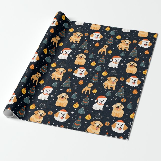 christmas dog dogs holiday christmas tree pattern  wrapping paper (Unrolled)