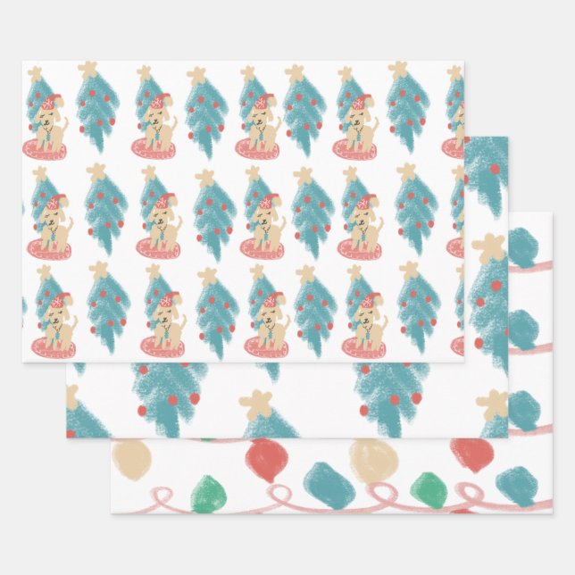Christmas Dog Doodles Festive Holiday Wrapping Paper Sheet (Set)