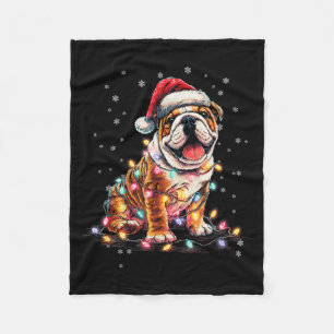 Christmas Dog English Bulldog Santa Xmas Women Men Fleece Blanket