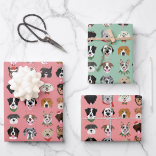 Christmas Dog Face Pattern Wrapping Paper Sheet