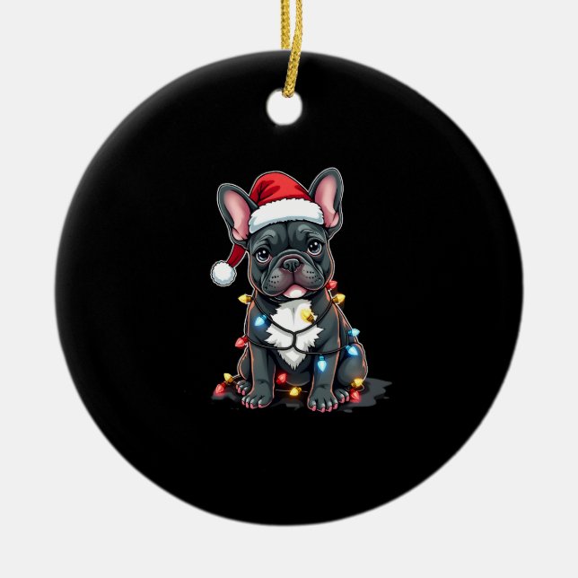 Christmas Dog French Bulldog Xmas Frenchie 3 Ceramic Ornament (Front)
