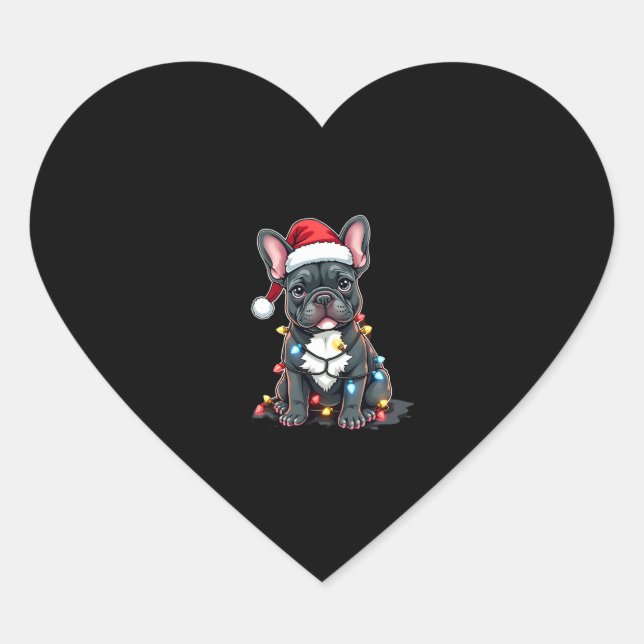 Christmas Dog French Bulldog Xmas Frenchie 3 Heart Sticker (Front)