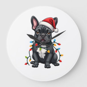 Christmas Dog French Bulldog Xmas Frenchie Large Clock