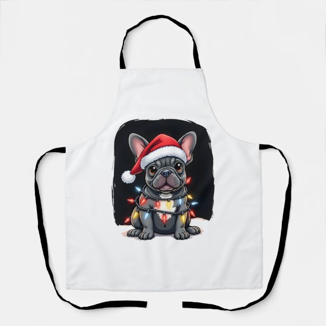 Christmas Dog French Bulldog Xmas Frenchie Men Wom Apron (Front)