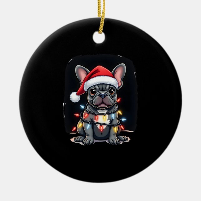 Christmas Dog French Bulldog Xmas Frenchie Men Wom Ceramic Ornament (Front)