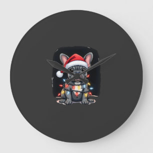 Christmas Dog French Bulldog Xmas Frenchie Men Wom Large Clock