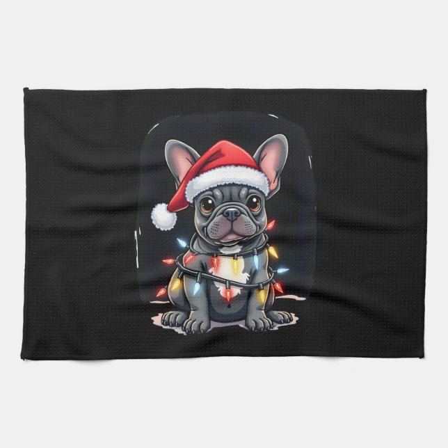 Christmas Dog French Bulldog Xmas Frenchie Men Wom Tea Towel (Horizontal)