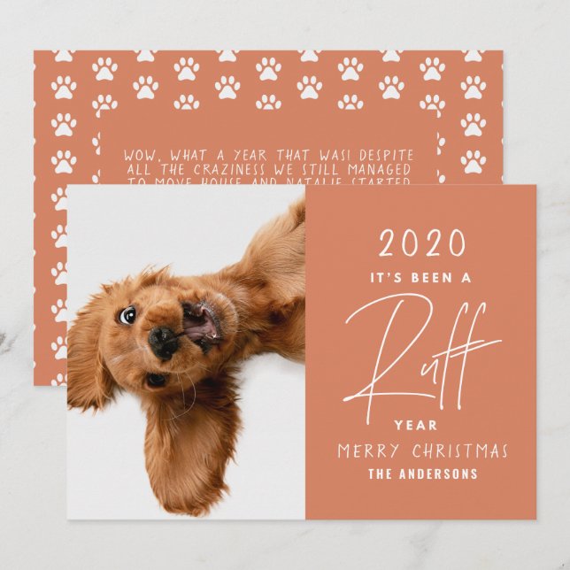 Christmas dog funny ruff year in review card (Front/Back)
