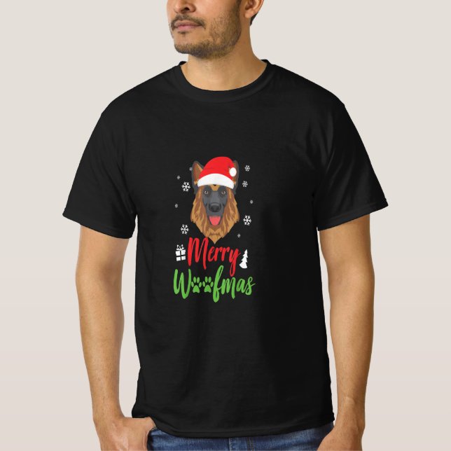 Christmas Dog German Shepherd Merry Woofmas Gift T-Shirt (Front)