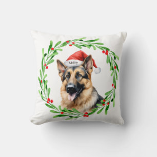 Christmas Dog German Shepherd Santa Cushion