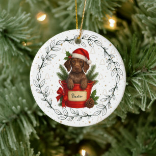 Christmas Dog German Shorthaired Pointer Santa Hat Ceramic Ornament
