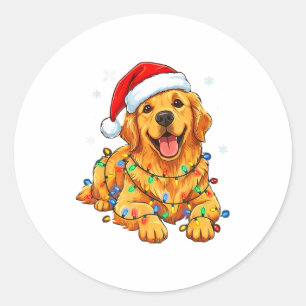 Christmas Dog Golden Retriever Lights Xmas Classic Round Sticker