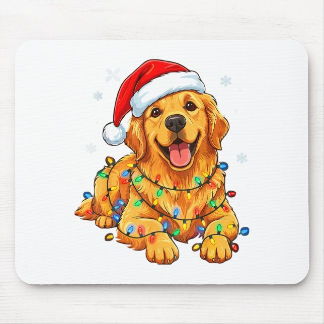 Christmas Dog Golden Retriever Lights Xmas  Mouse Pad (Front)