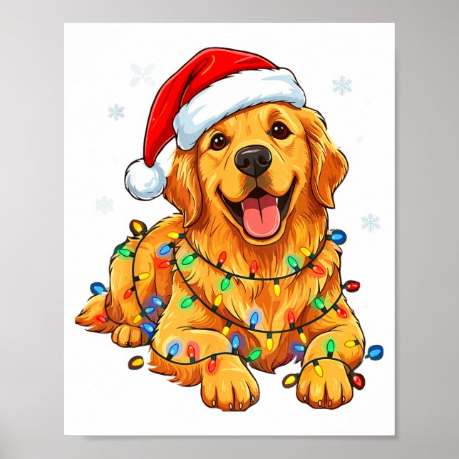 Christmas Dog Golden Retriever Lights Xmas  Poster (Front)