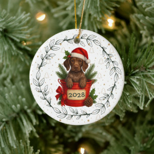 Christmas Dog GSP German Shorthaired Pointer Santa Ceramic Ornament