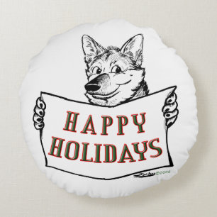 Christmas Dog: Happy Holidays Round Cushion