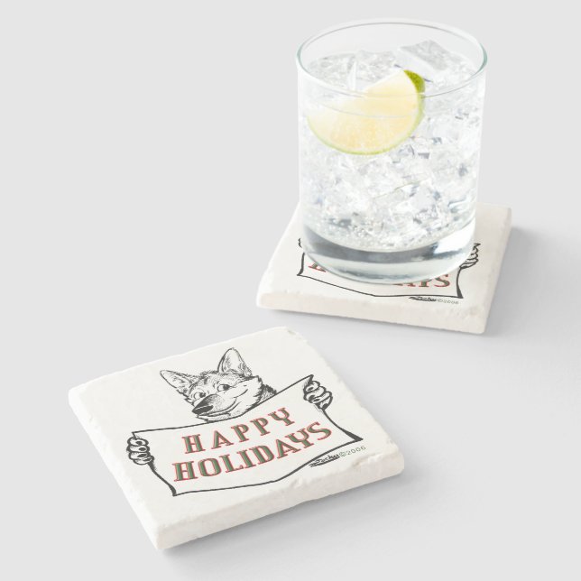 Christmas Dog:  Happy Holidays Stone Coaster (Side)