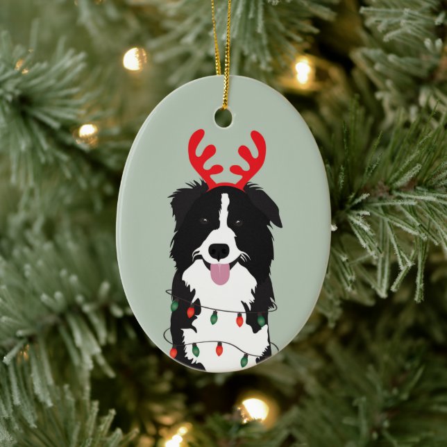 Christmas Dog Happy Pawlidays Ceramic Ornament (Tree)