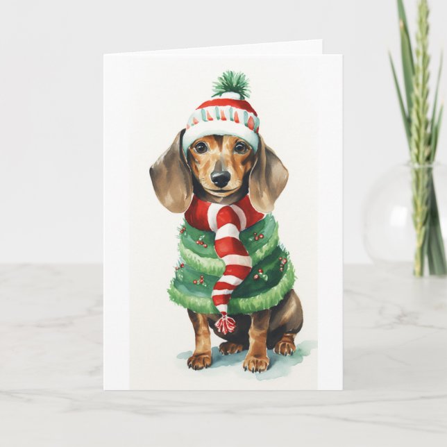 Christmas Dog, Holiday Daschund (doxy) BLANK  Card (Front)