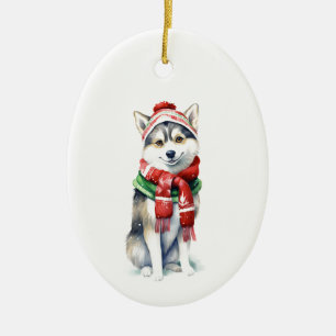 Christmas Dog, Holiday Dog, Ceramic Ornament