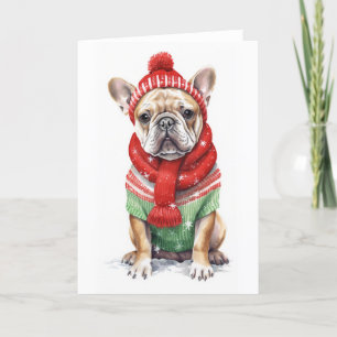 Christmas Dog, Holiday French Bulldog BLANK  Card