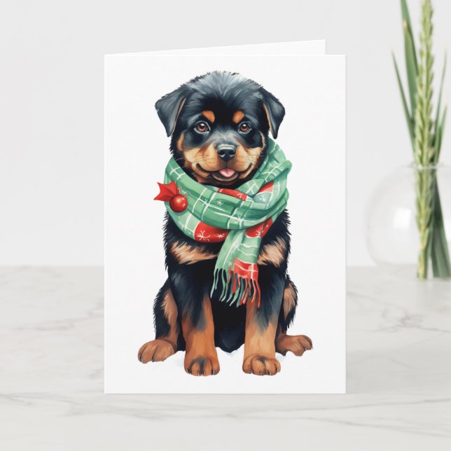 Christmas Dog, Holiday Rottweiler Puppy BLANK  Card (Front)