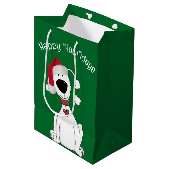 Christmas Dog Humour On Green Medium Gift Bag (Front Angled)