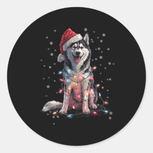 Christmas Dog Husky Santa Xmas Women Men Kids Classic Round Sticker