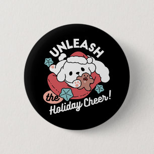 Christmas Dog in Santa Hat – Holiday Cheer for Pet 6 Cm Round Badge