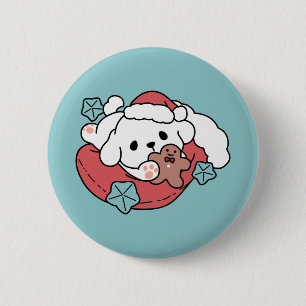 Christmas Dog in Santa Hat – Holiday Cheer for Pet 6 Cm Round Badge