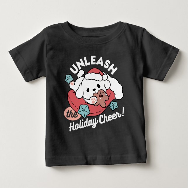 Christmas Dog in Santa Hat – Holiday Cheer for Pet Baby T-Shirt (Front)