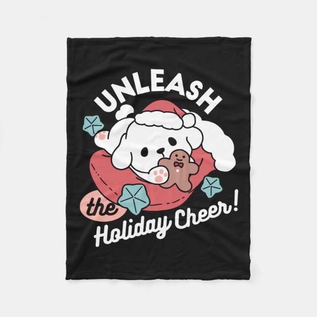 Christmas Dog in Santa Hat – Holiday Cheer for Pet Fleece Blanket (Front)