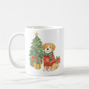 Christmas Dog in Sweater with Christmas Tree  Coffee Mug