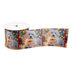 Christmas Dog In Tangled Lights Satin Ribbon