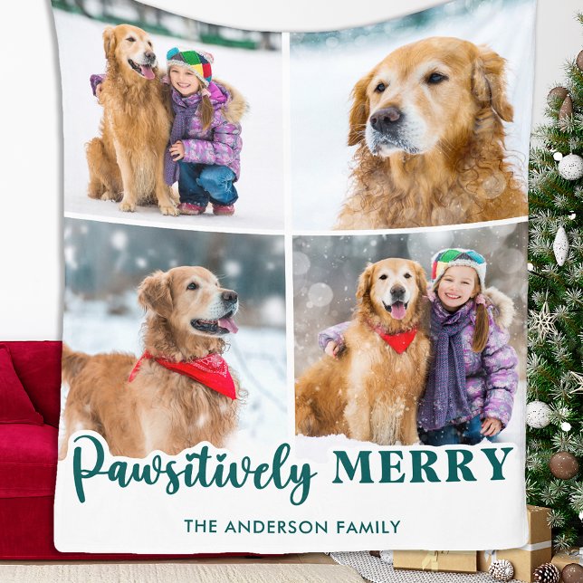 Christmas Dog Lover Personalised Pet Photo Collage Fleece Blanket (Creator Uploaded)