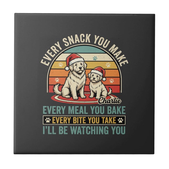 Christmas Dog Lovers Snack Watching Ceramic Tile (Front)